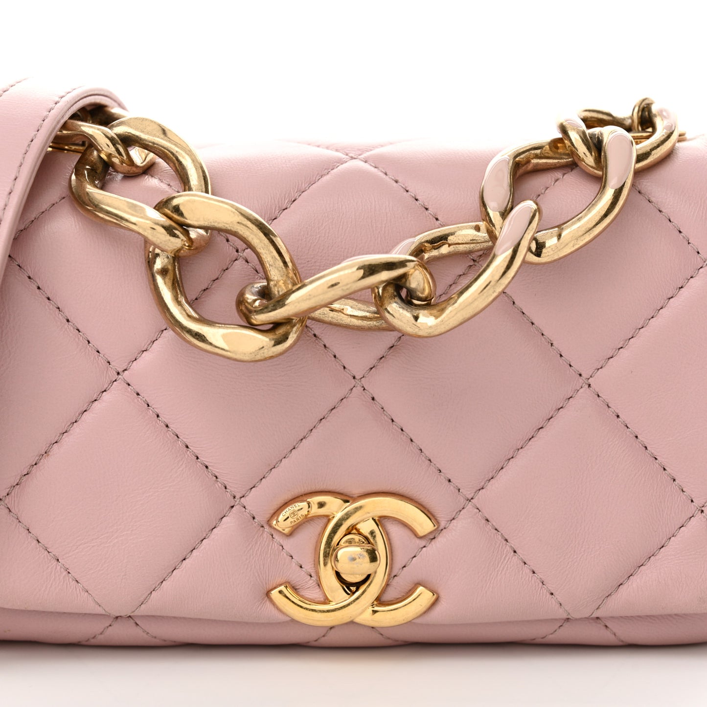 Lambskin Quilted Mini Color Match Flap Light Pink