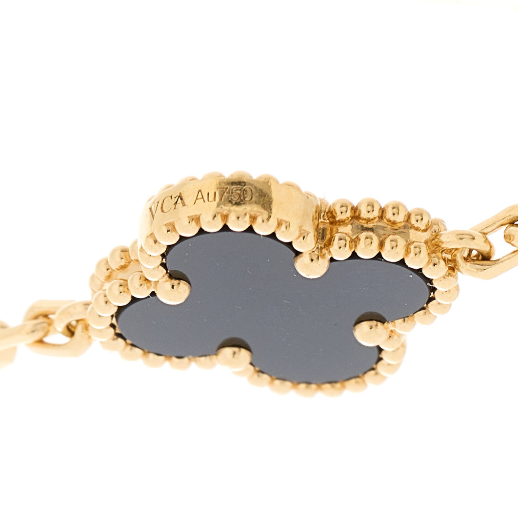 18K Yellow Gold Black Onyx 5 Motifs Vintage Alhambra Bracelet