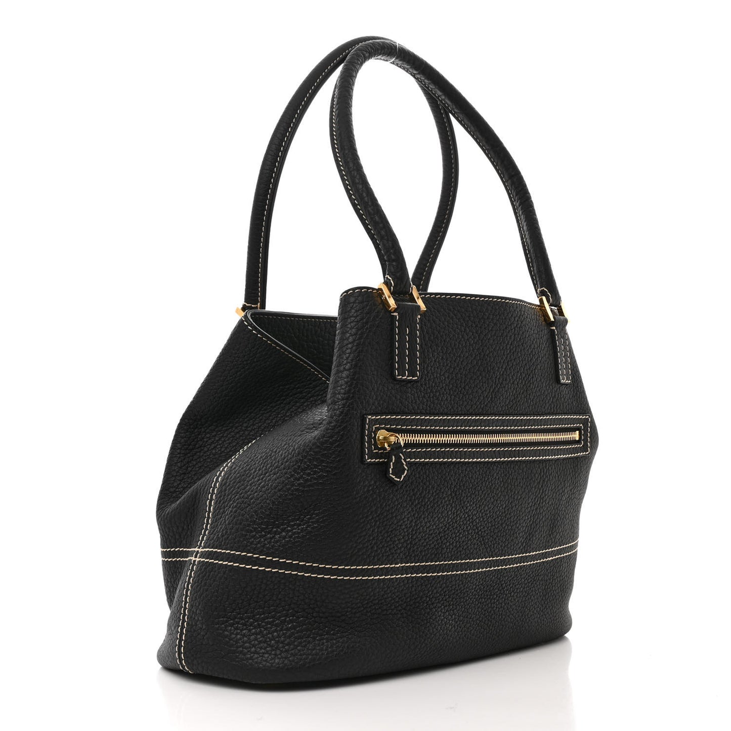 Grained Calfskin Globe Shoulder Bag Black
