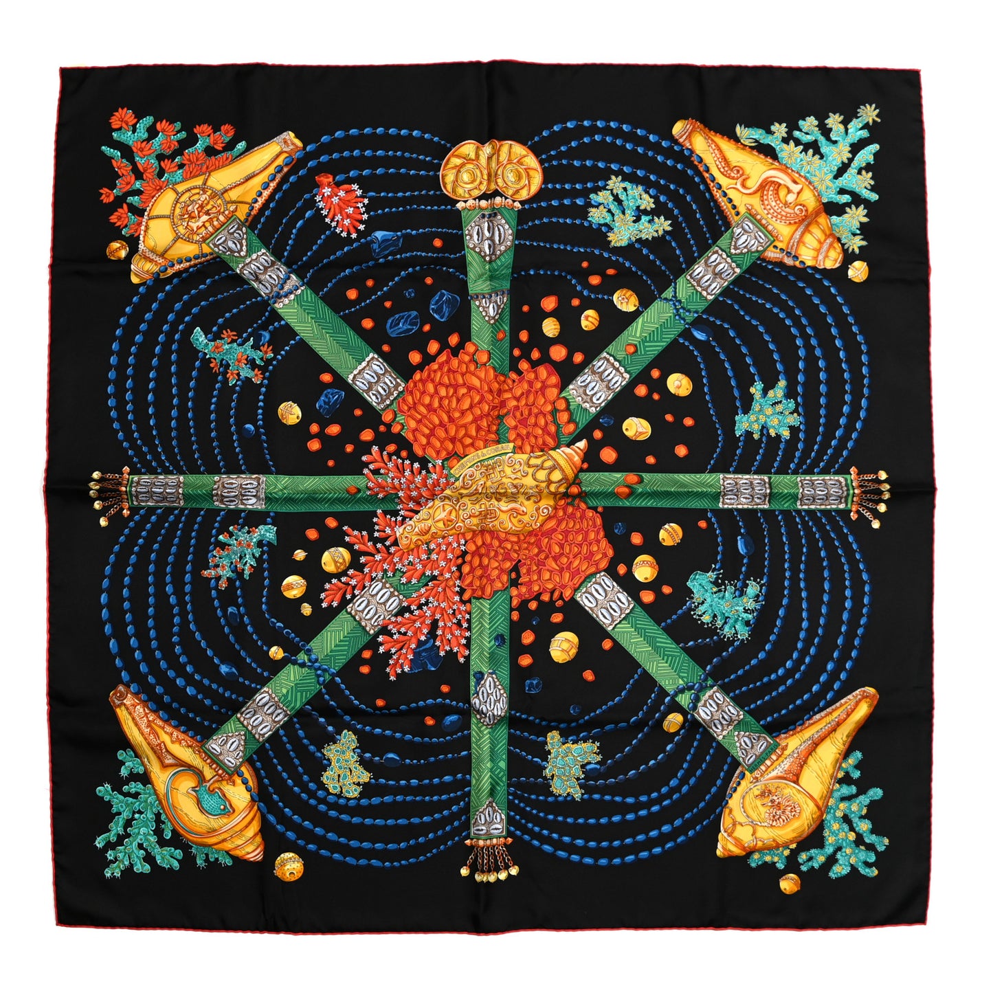 Silk Chemins De Corail Scarf 90 Black Vert Jaune Vif