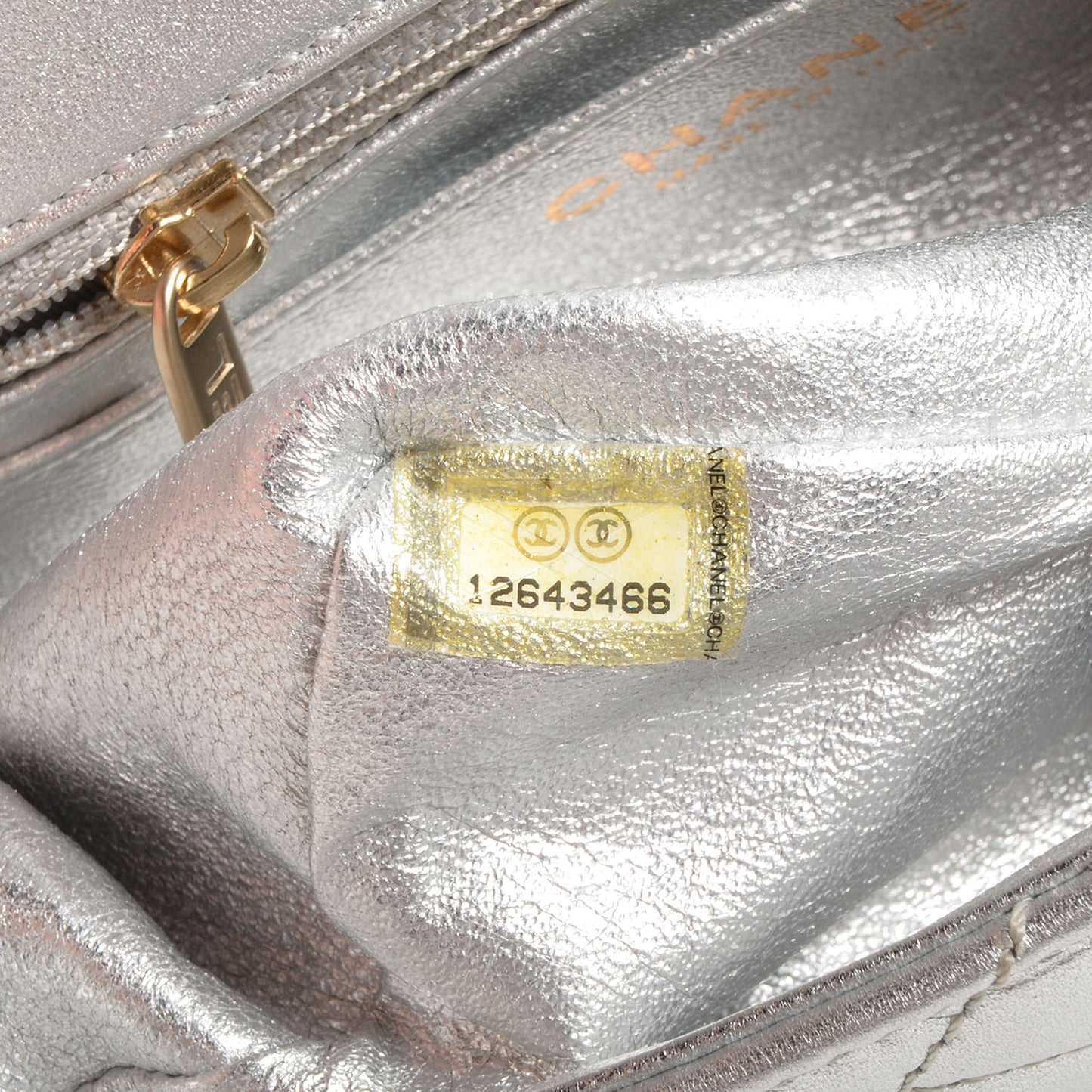 Metallic Lambskin Quilted Mini Square Flap Silver