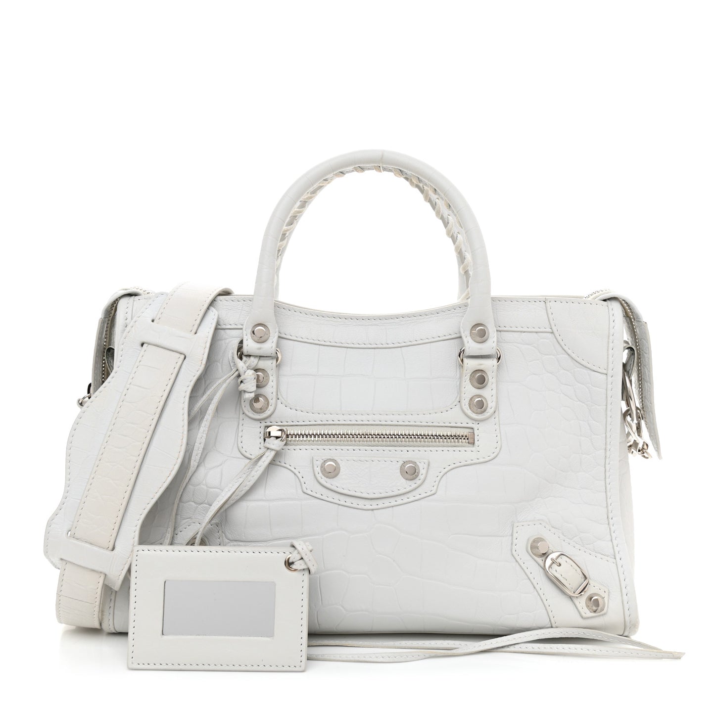 Matte Supple Lambskin Crocodile Embossed Classic Silver Hardware S City White