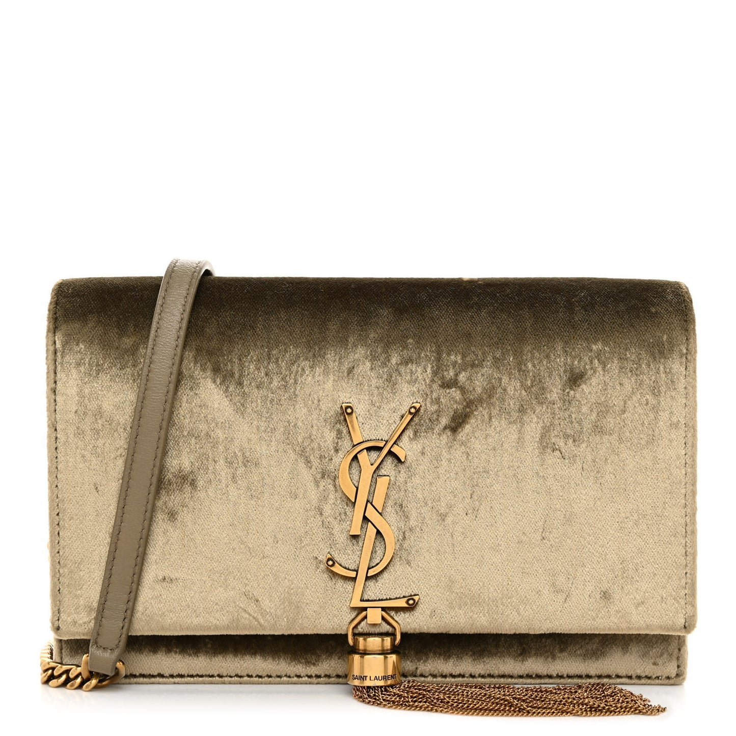 SAINT LAURENT Velvet Medium Classic Monogram Kate Tassel Satchel Olive