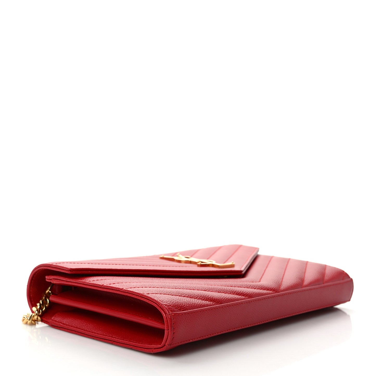 Grain De Poudre Matelasse Chevron Monogram Chain Wallet Red