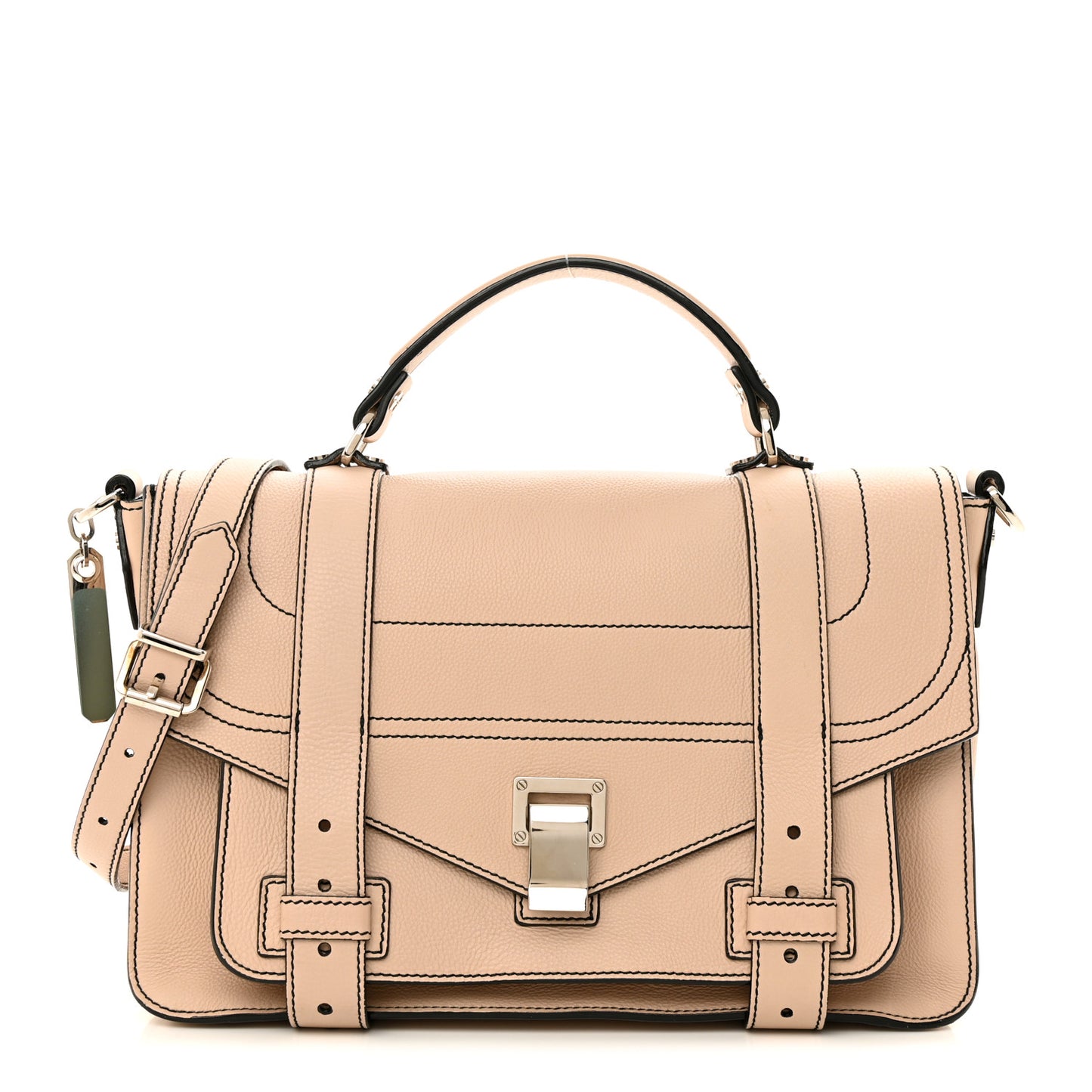 Grained Calfskin Medium Contrast Stitch PS1 Satchel Sand