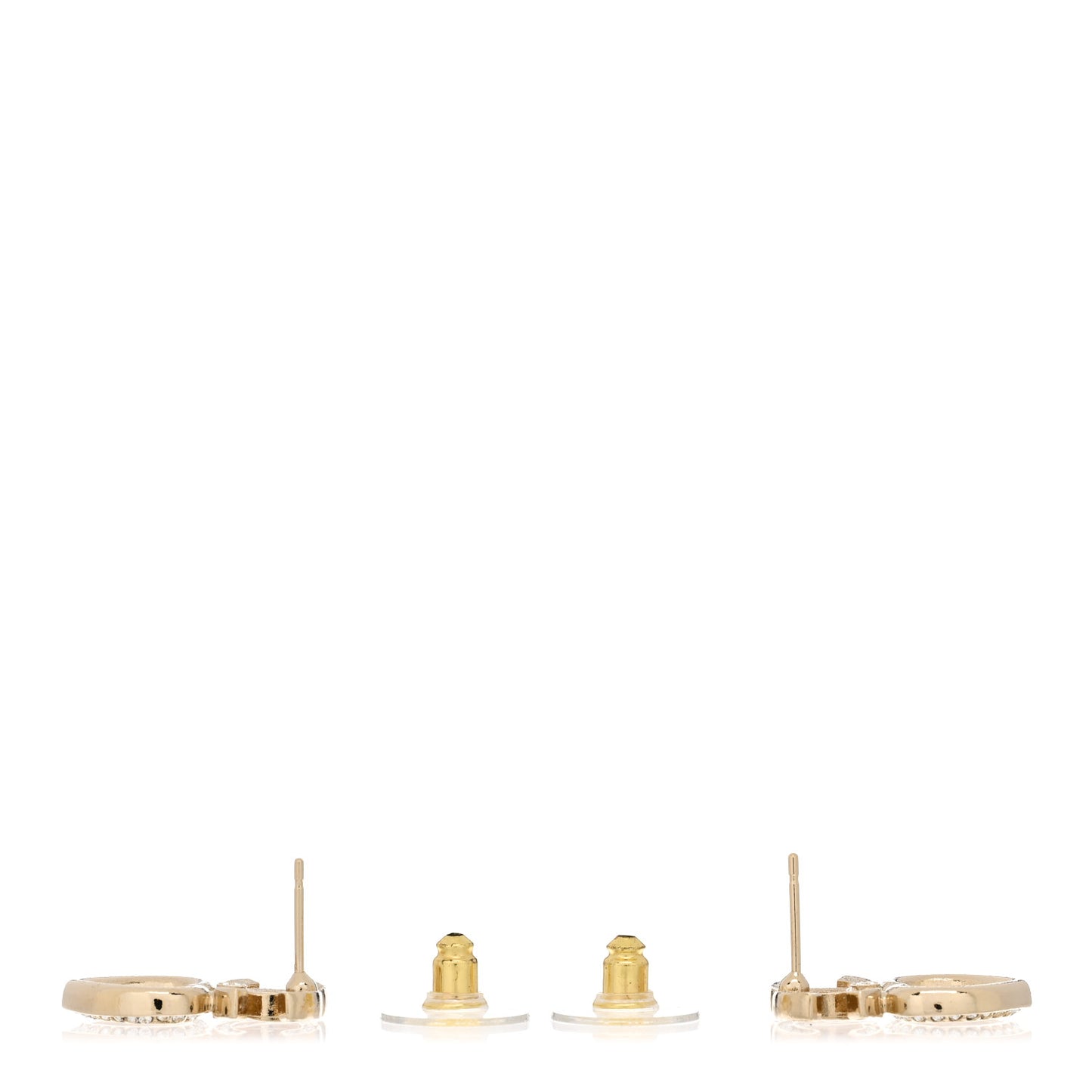 Metal Crystal CC Heart Drop Earrings Gold