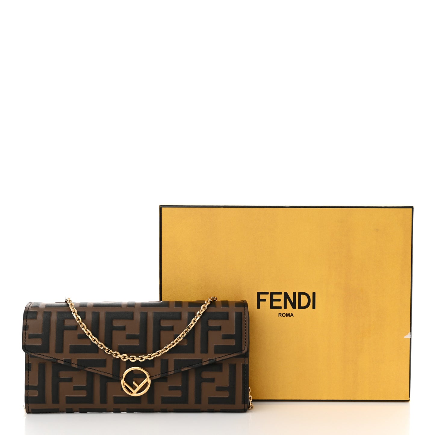 Vitello Soft F is Fendi Bi-Color FF 1974 Embossed Continental Envelope Wallet On Chain Maya Black