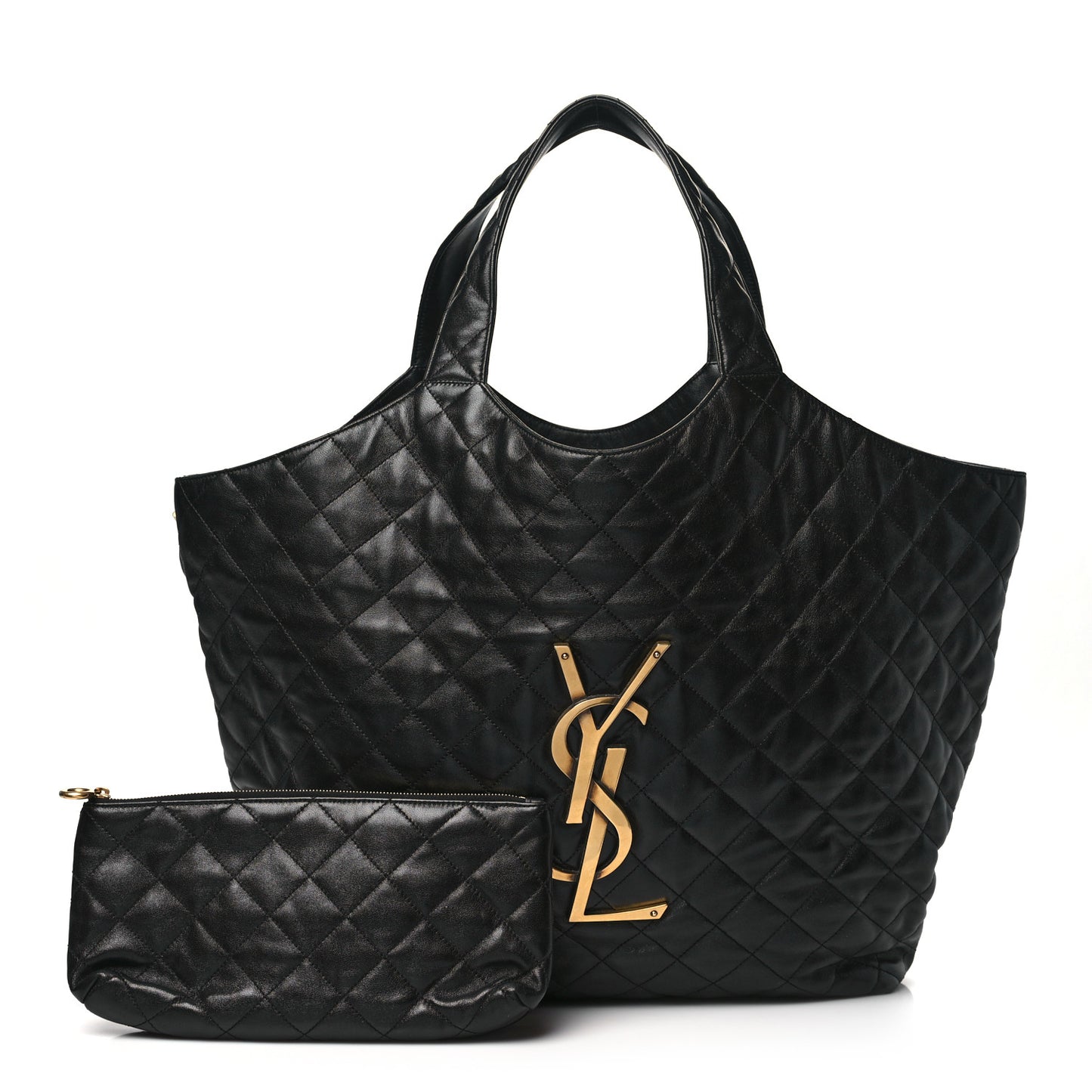 Lambskin Quilted Maxi Icare Shopping Tote Black