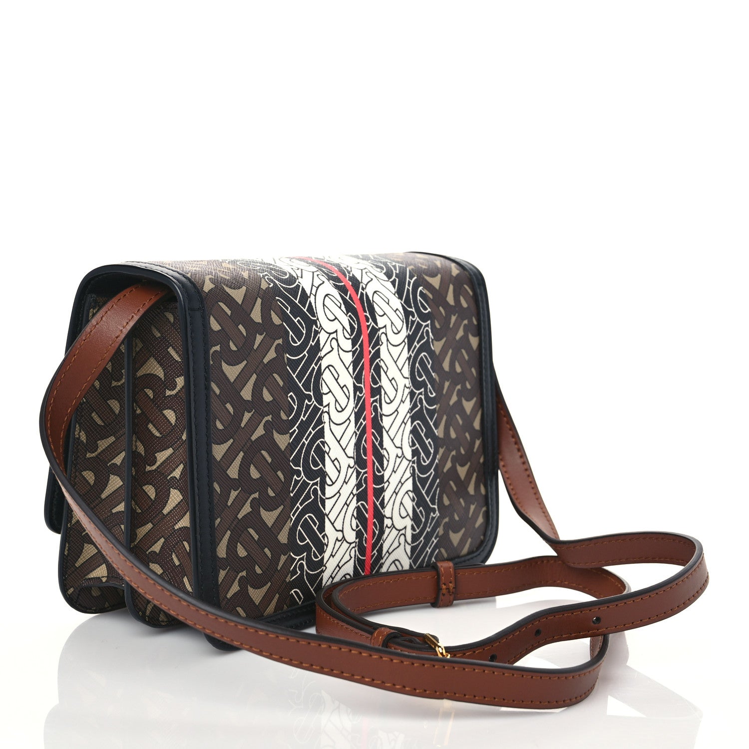 Burberry E-Canvas Monogram Stripe Small TB Bag Bridle Brown 3 of 8