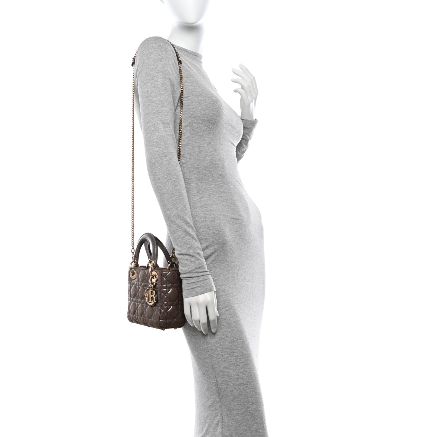Metallic Calfskin Cannage Mini Lady Dior Brown