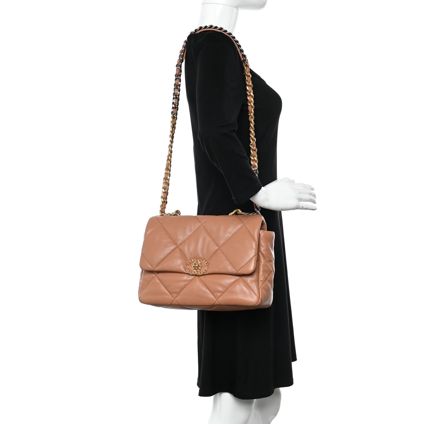 Lambskin Quilted Large Chanel 19 Flap Brown