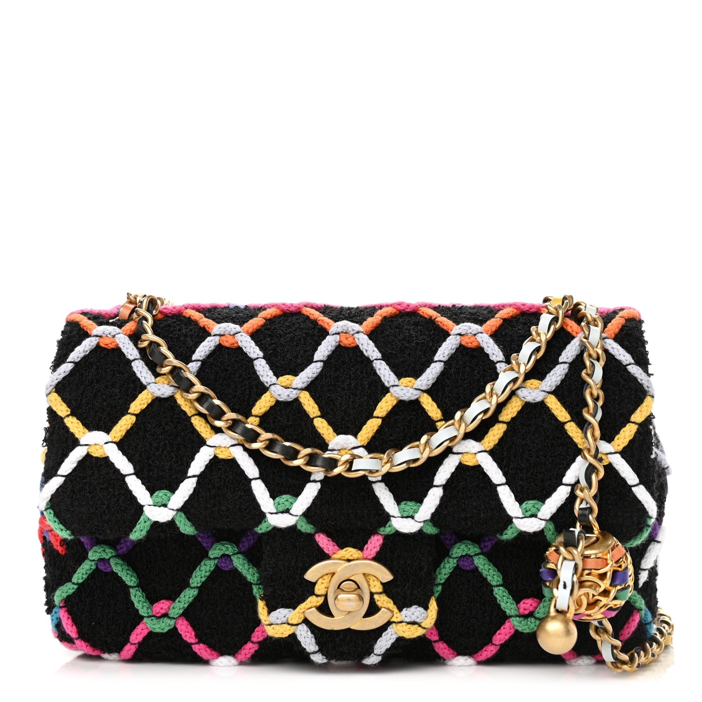 Tweed Diamond Threaded Mini Rectangular Pearl Crush Flap Black Multicolor