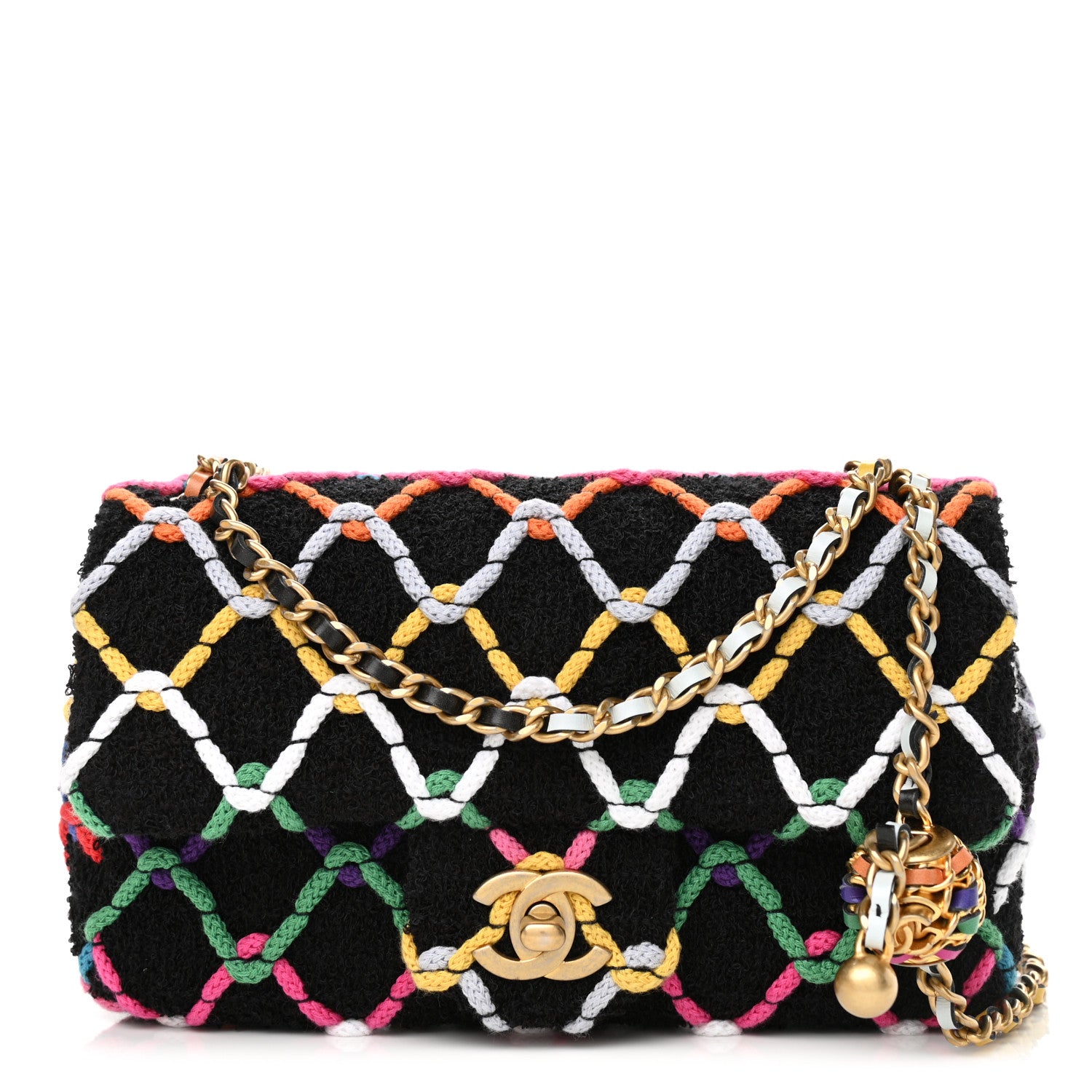 Chanel Tweed Diamond Threaded Mini Rectangular Pearl Crush Flap Black Multicolor 3 of 12