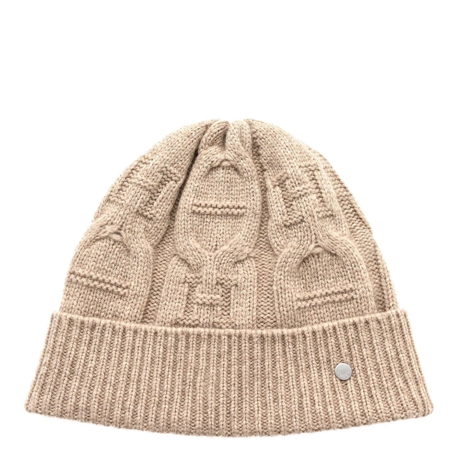 Hermes Cashmere Knit Cable Maillons Beanie M Beige 1884112