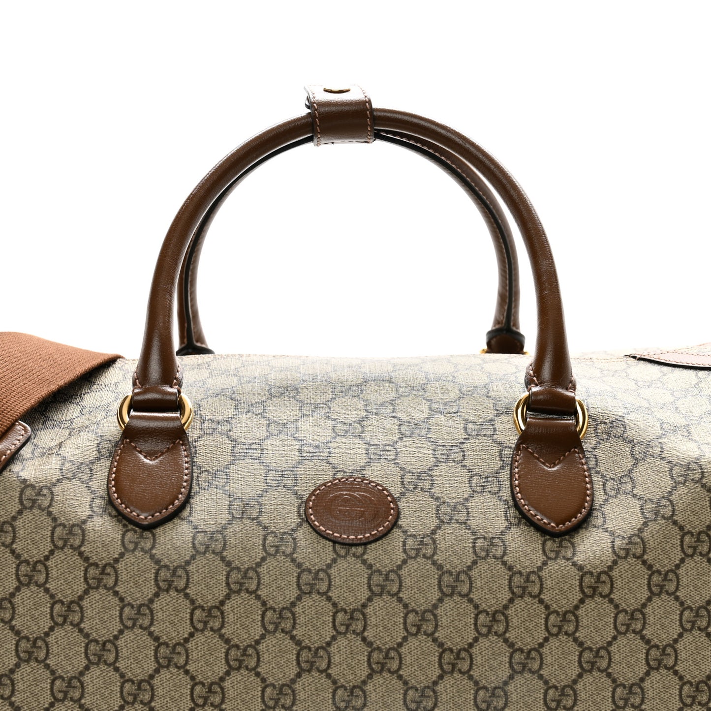 GG Supreme Monogram Azalea Calfskin Retro Interlocking G Large Duffle Bag Beige Ebony Brown Sugar