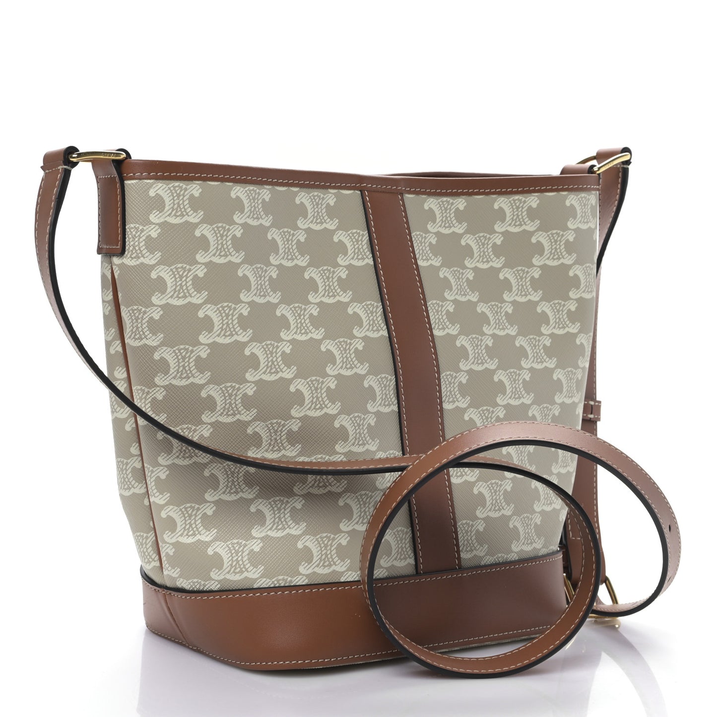 Triomphe Canvas Calfskin Small Bucket Bag Grege
