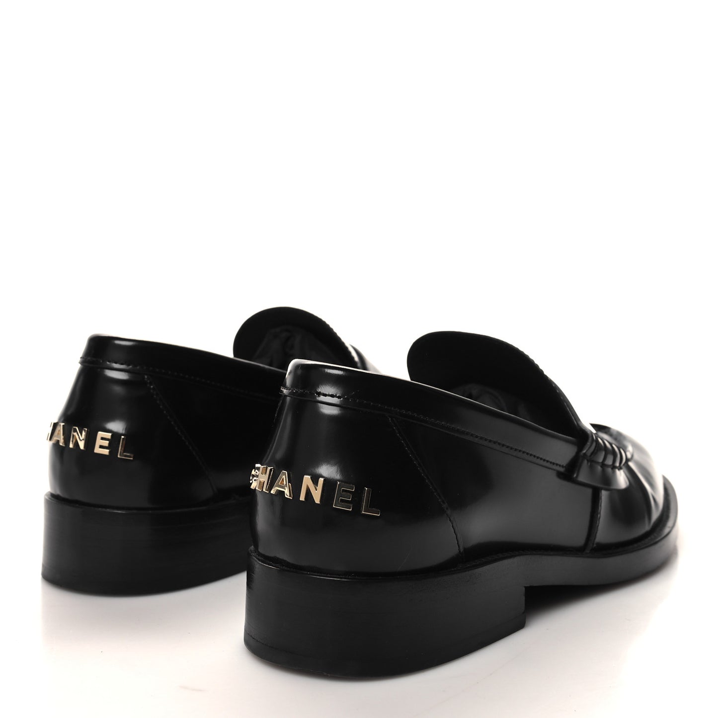 Shiny Calfskin Logo Loafers 38 Black