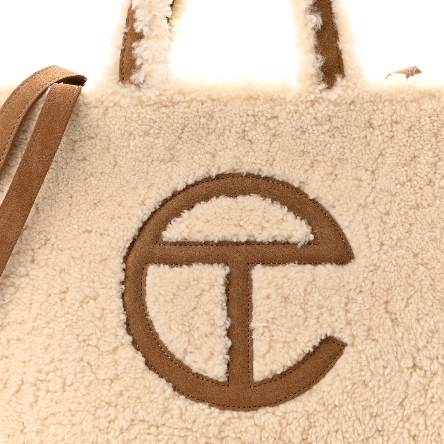 X UGG Suede Shearling Medium Shopping Bag Natural