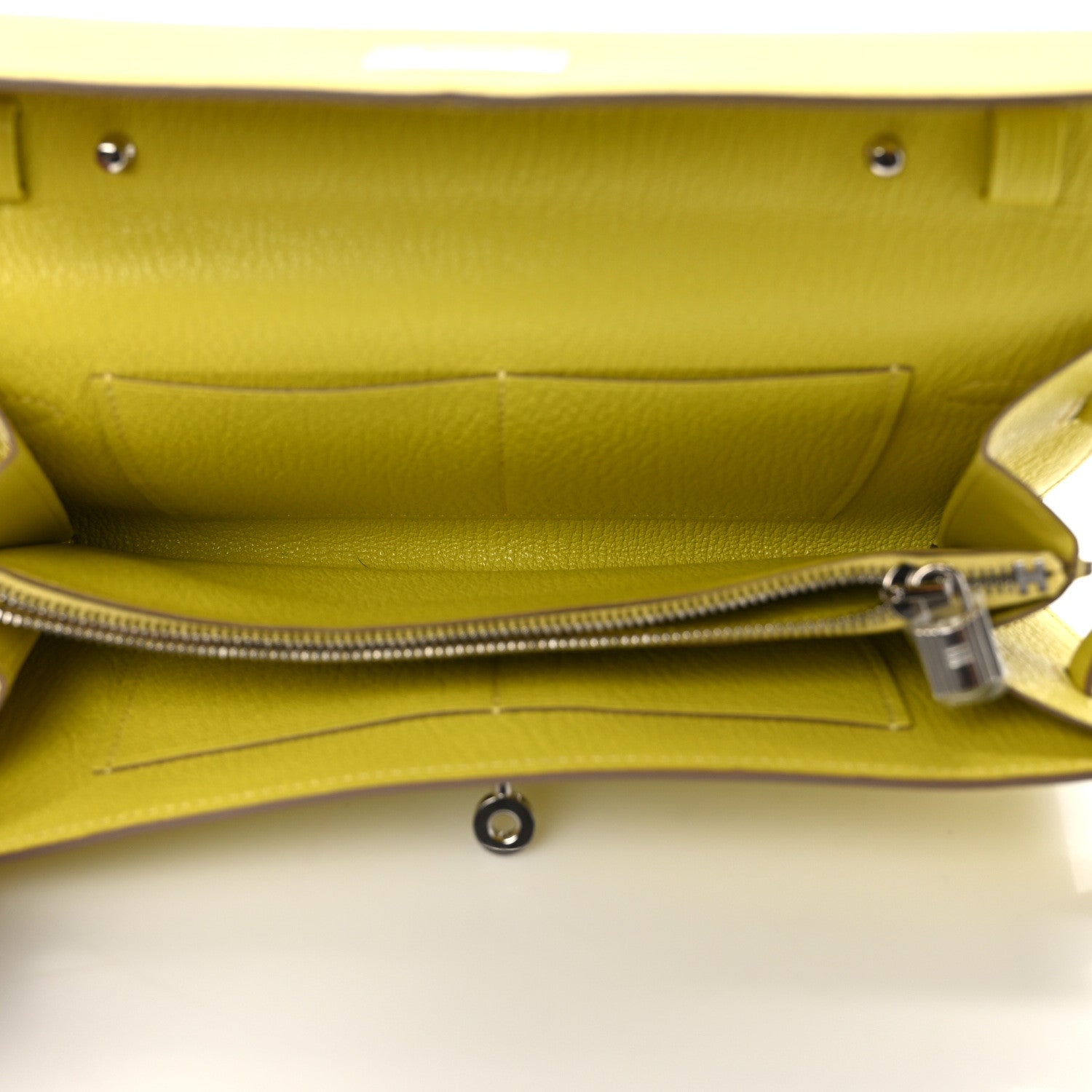 Hermes Chevre Mysore Kelly Wallet To Go Lime 5 of 11