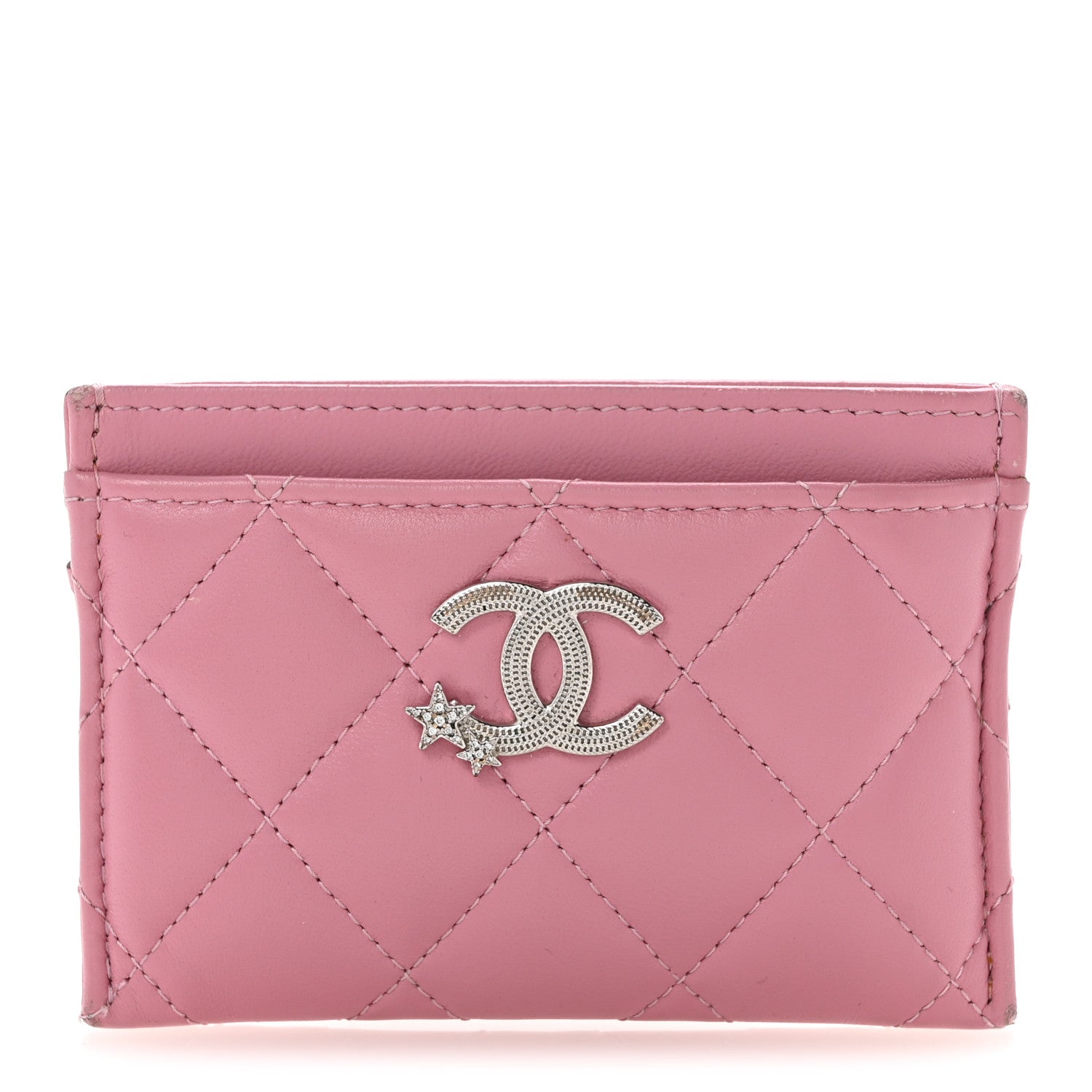 Chanel Lambskin Quilted Crystal Star Card Holder Pink 1892062