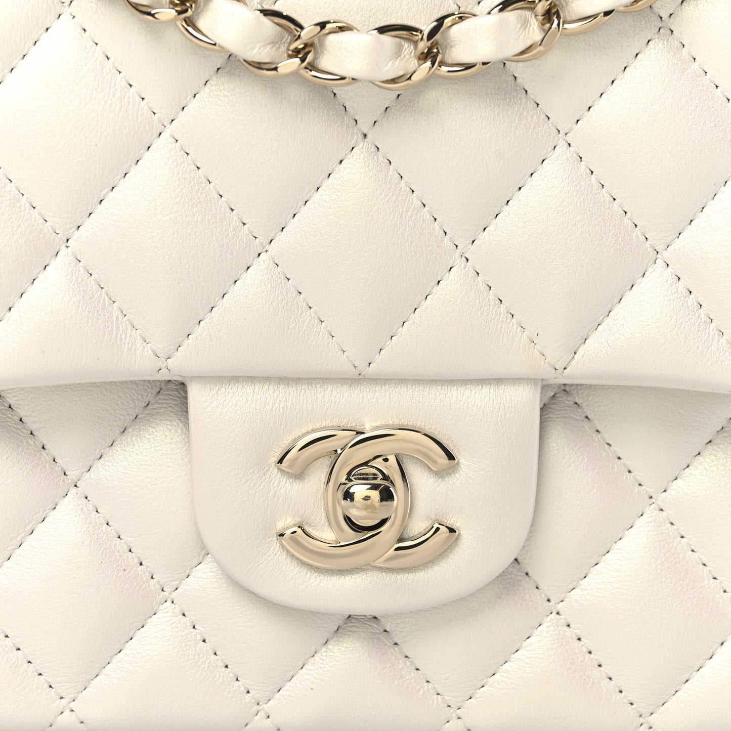 Iridescent Calfskin Quilted Medium Double Flap White