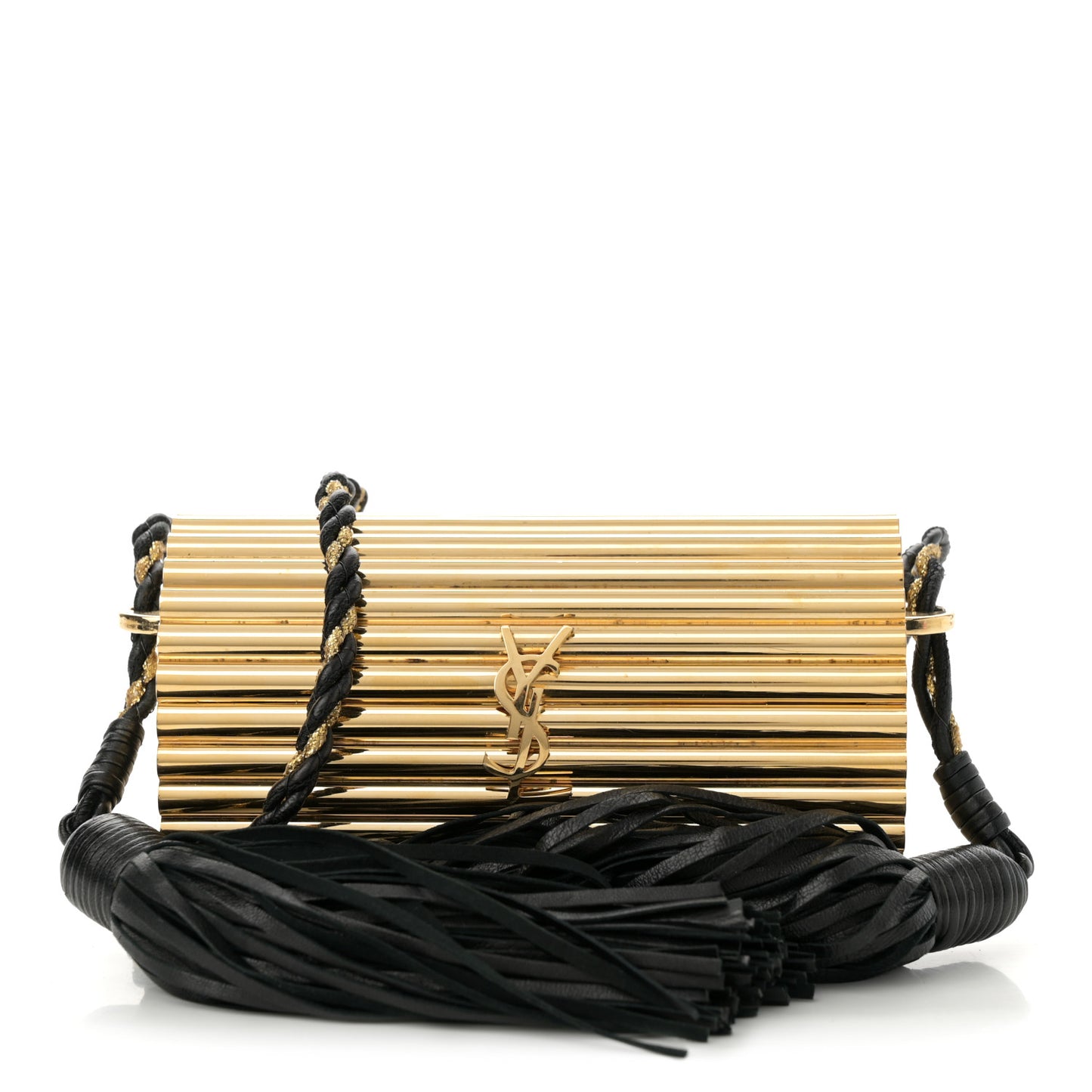 Ribbed Plexiglass Lambskin Fringe Monogram Opium Box Bag Gold