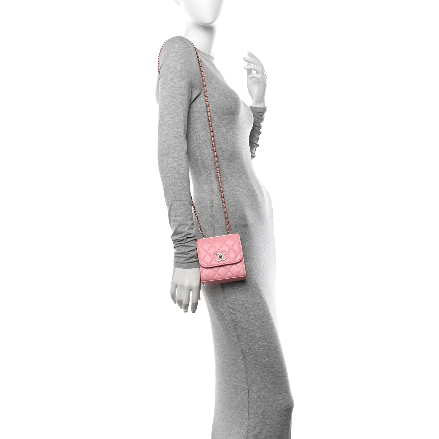 Lambskin Quilted Mini Trendy CC Clutch With Chain Pink