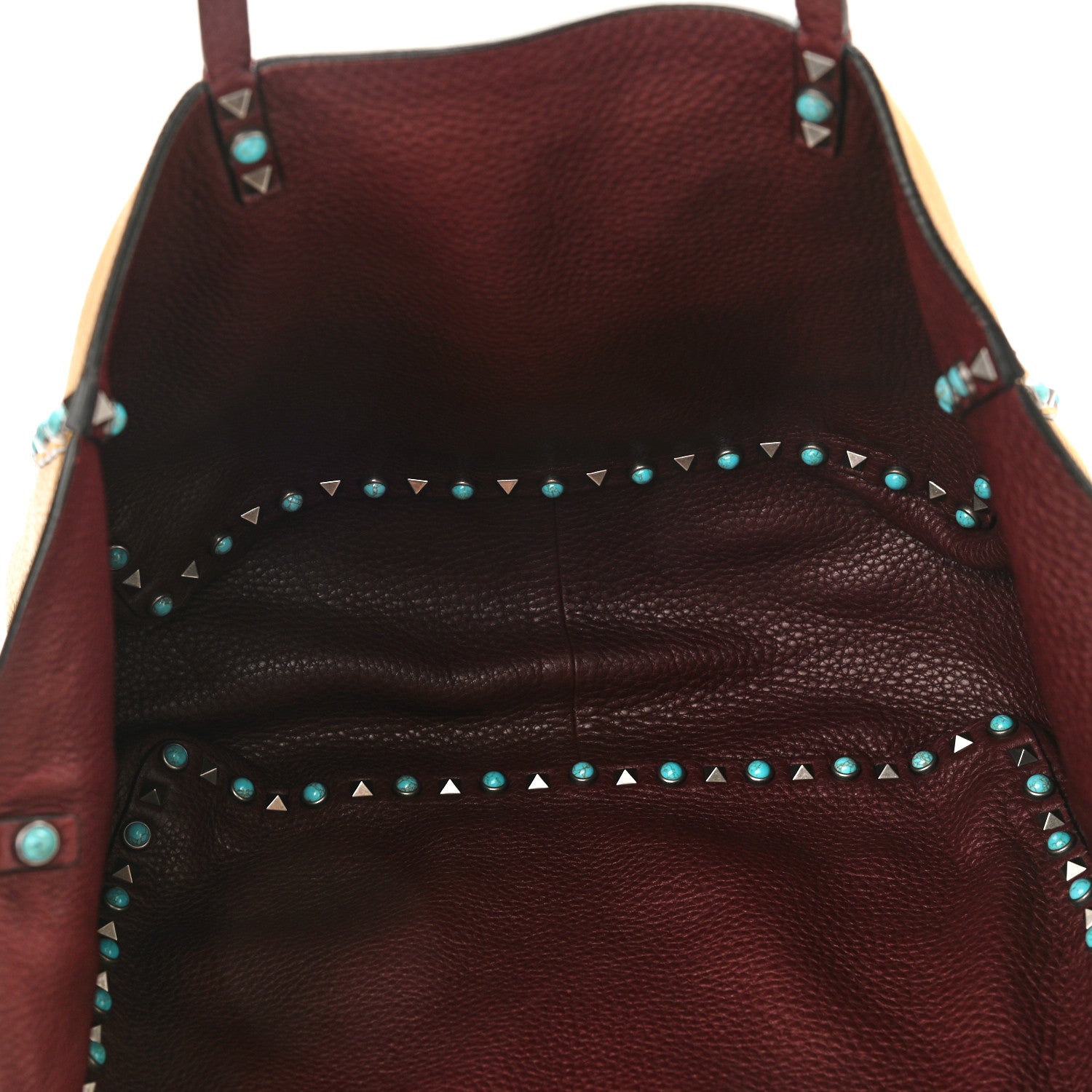 Valentino Garavani Stampa Alce Calfskin Medium Guitar Strap Rockstud Rolling Reversible Tote Wine Yellow 8 of 18