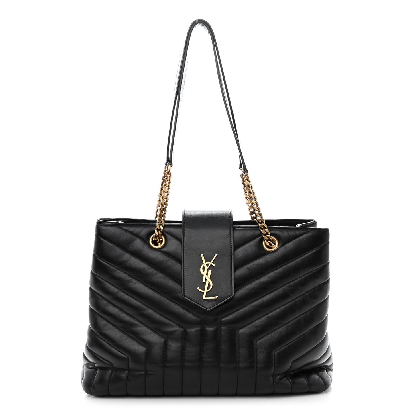 Calfskin Y Quilted Monogram Large Loulou Shopper Black