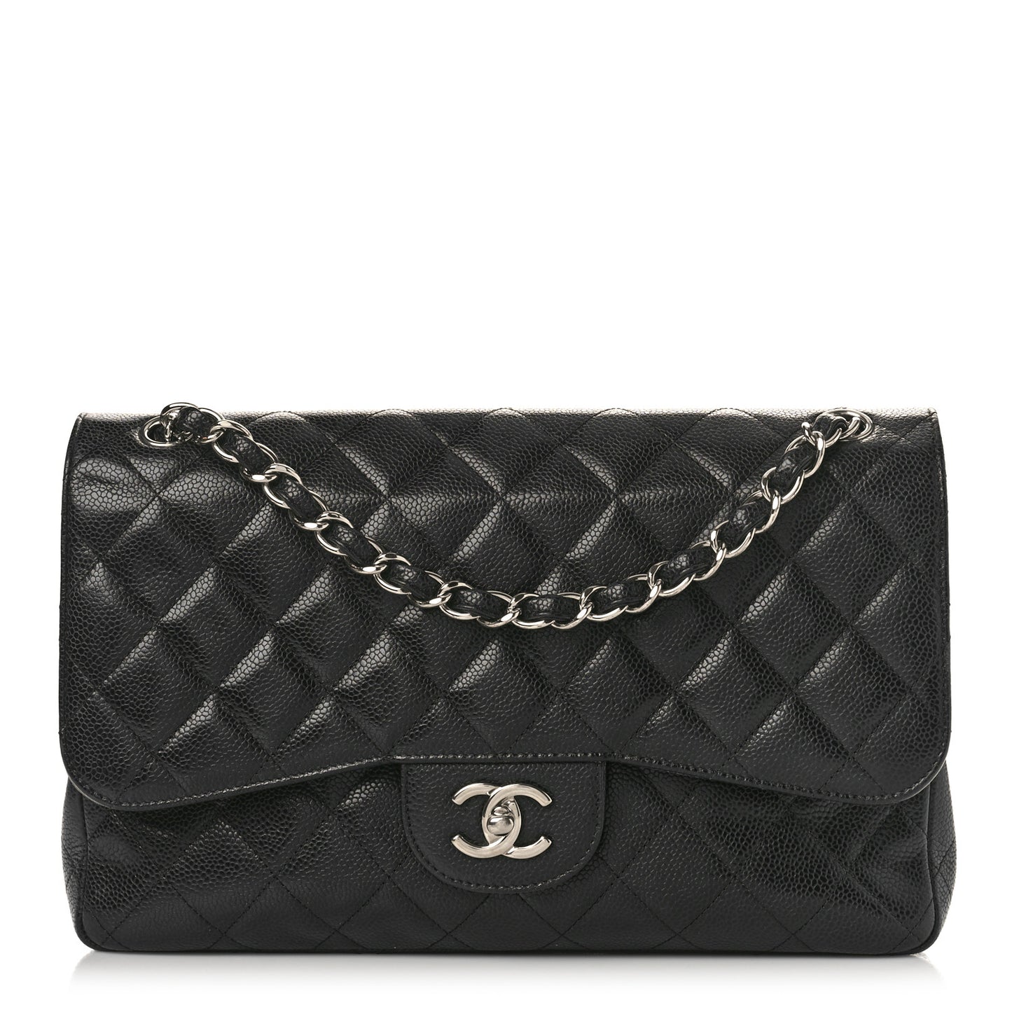 Caviar Quilted Jumbo Double Flap Black
