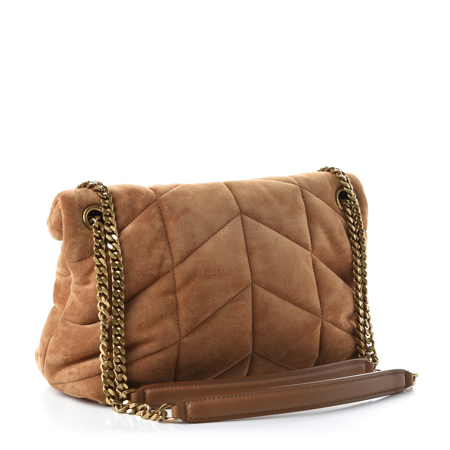 Suede Calfskin Quilted Small Loulou Puffer Monogram Chain Satchel Cinnamon