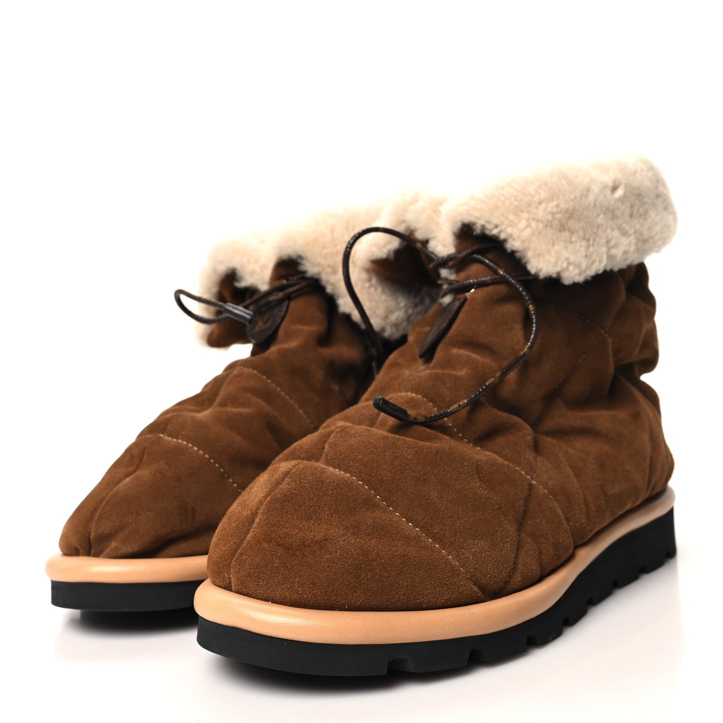 Suede Shearling Quilted Flat Ankle Boot 40 Beige