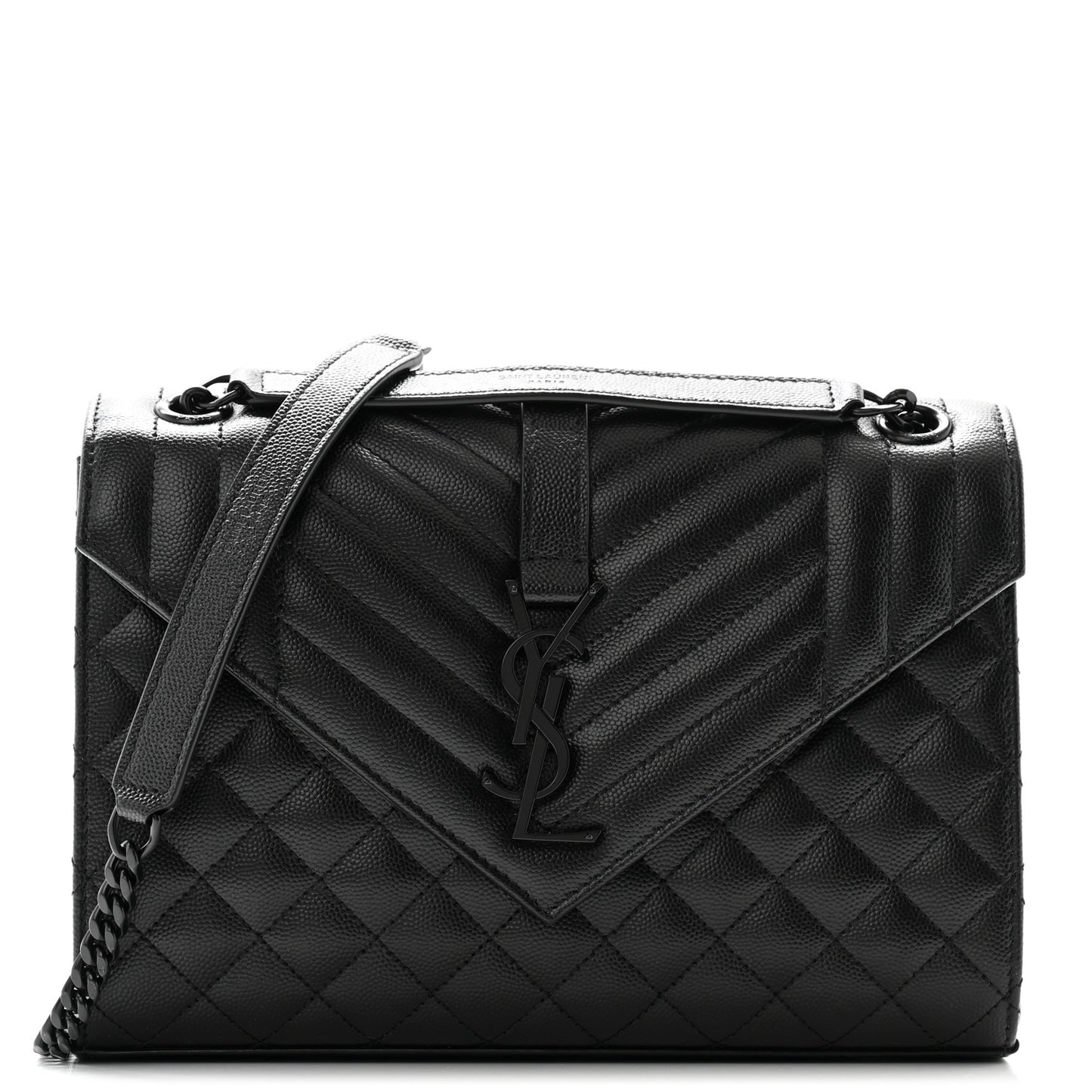 Grain De Poudre Textured Mixed Matelasse Triquilt Medium Monogram Monochrome Satchel Black