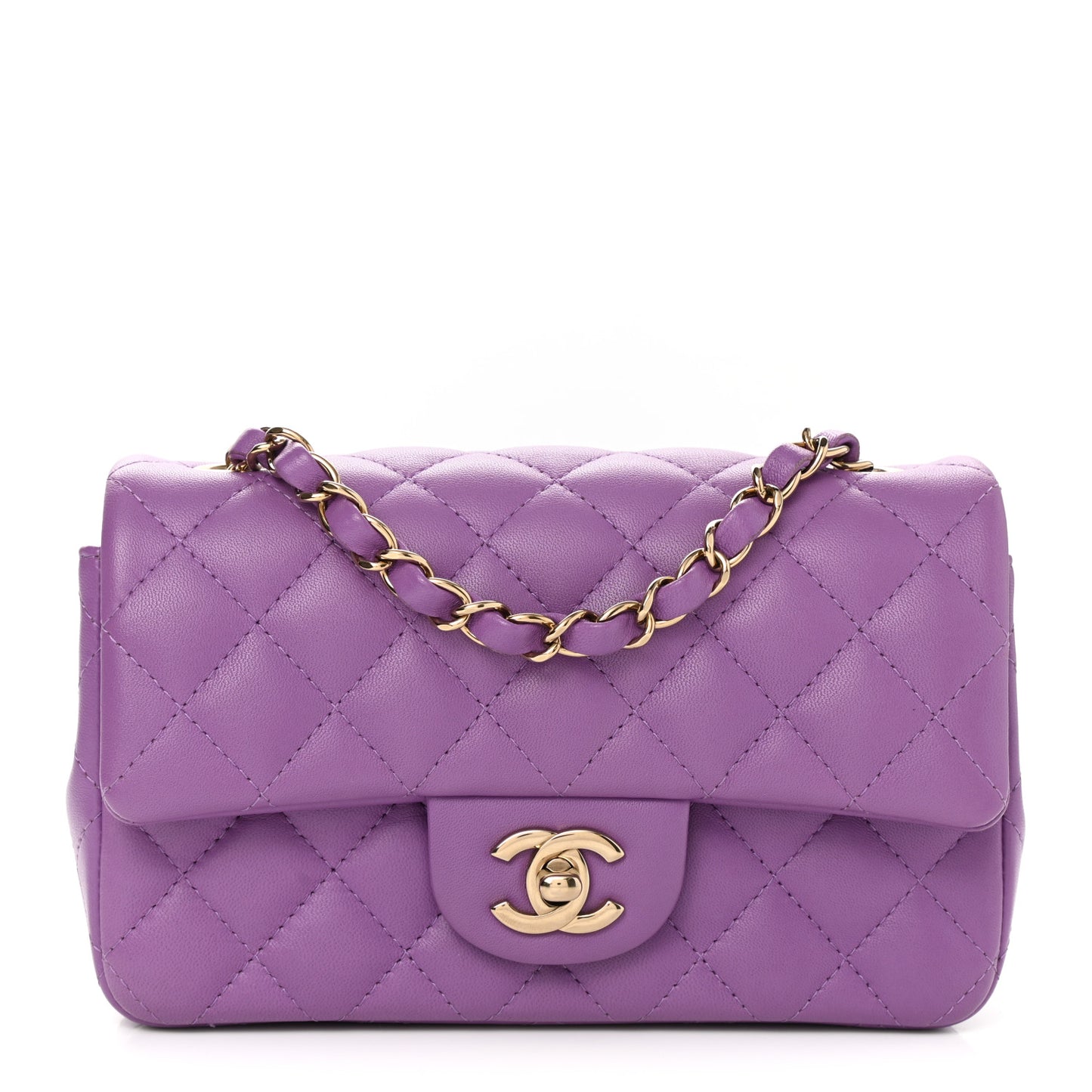 Lambskin Quilted Mini Rectangular Flap Purple