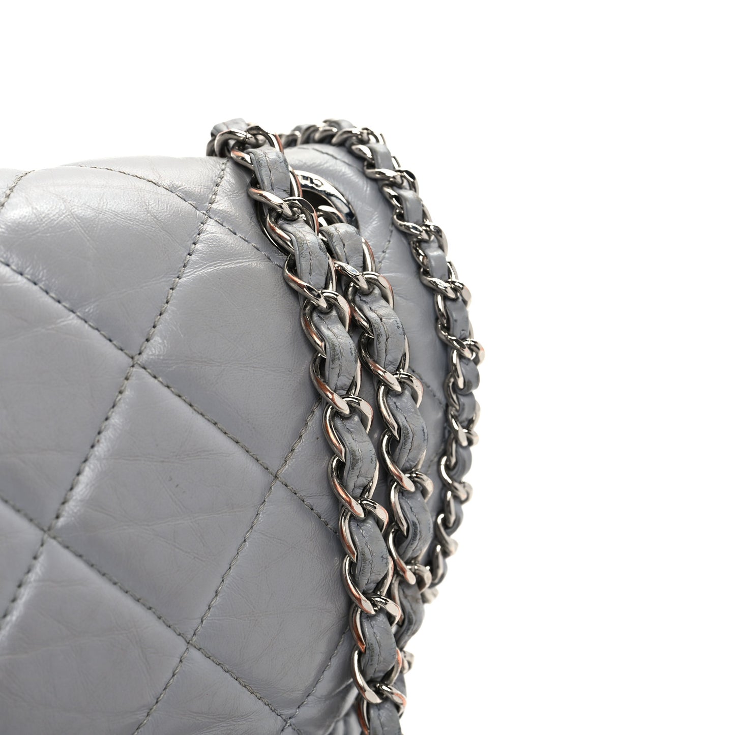 Crumpled Calfskin Medium Chain All Over Flap Grey