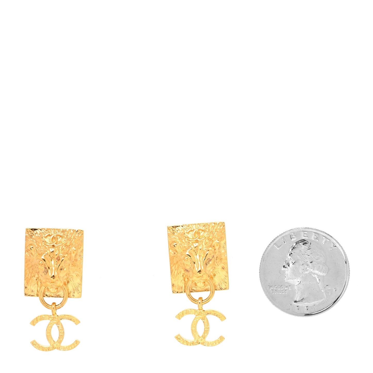 Metal CC Lion Earrings Gold