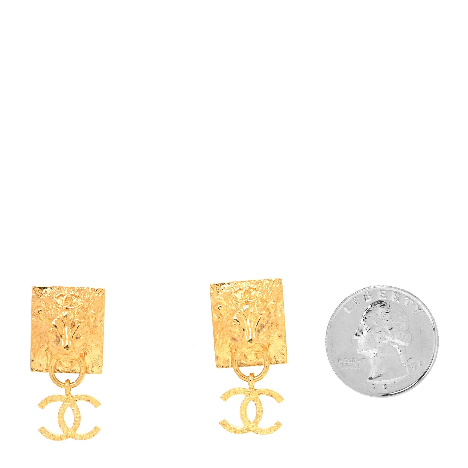 Chanel Metal CC Lion Earrings Gold 2 of 4