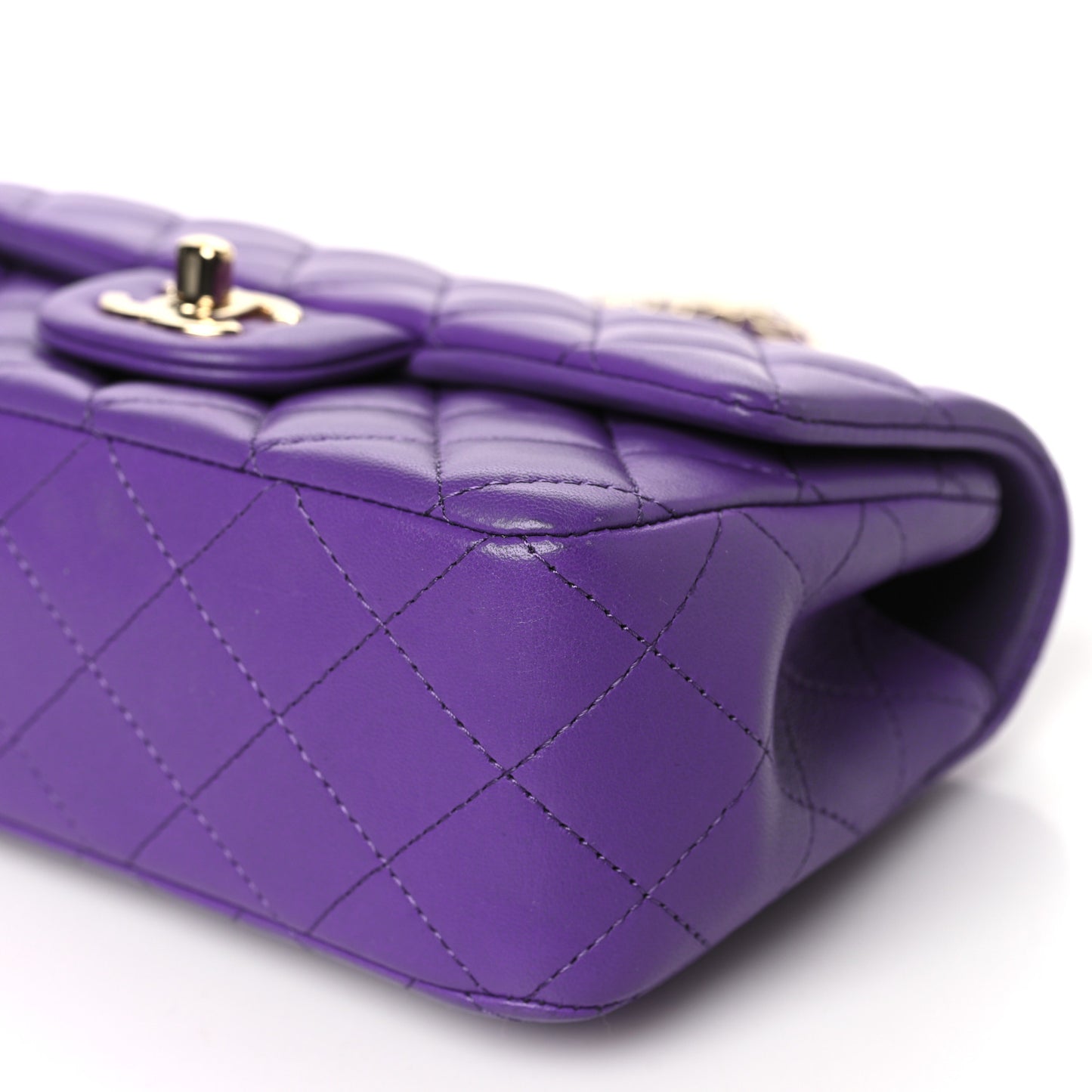 Lambskin Quilted Mini Top Handle Rectangular Flap Dark Purple