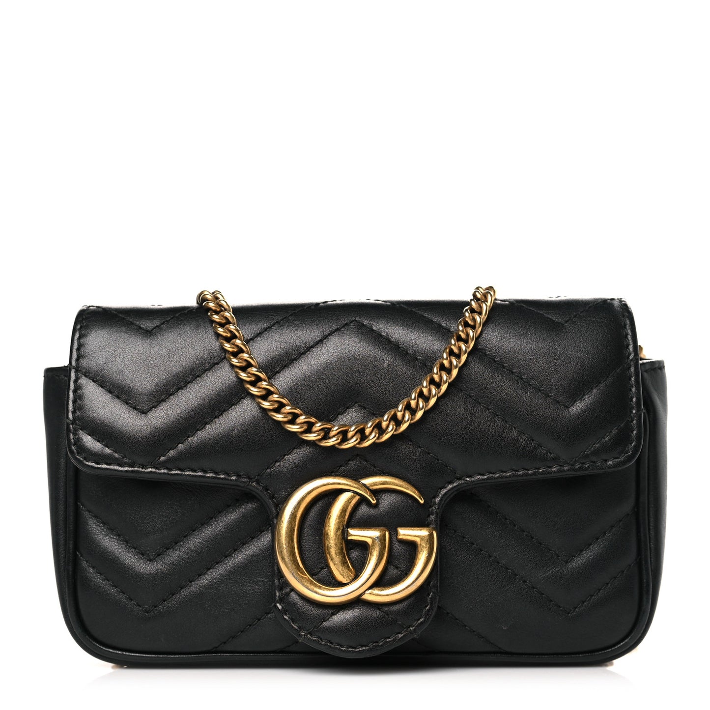 Calfskin Matelasse Super Mini GG Marmont Shoulder Bag Black