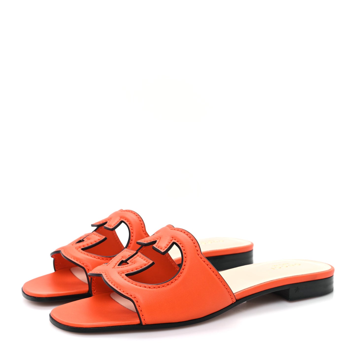 Cosmos Softy Calfskin Interlocking G Cut Out Slide Sandals 36 Deep Orange