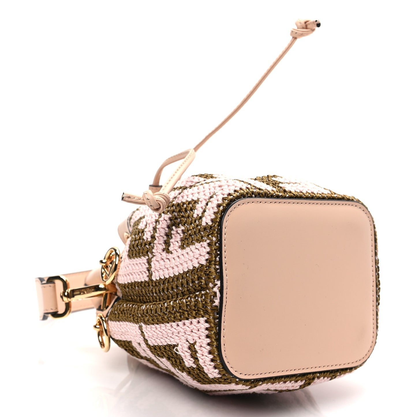 Raffia Vitello King F is Fendi FF Crochet Mini Mon Tresor Bucket Bag Natural Light Rose