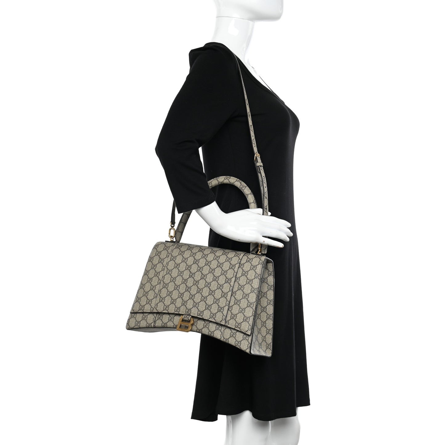 X GUCCI GG Supreme Monogram Medium Hourglass Top Handle Bag Beige Ebony
