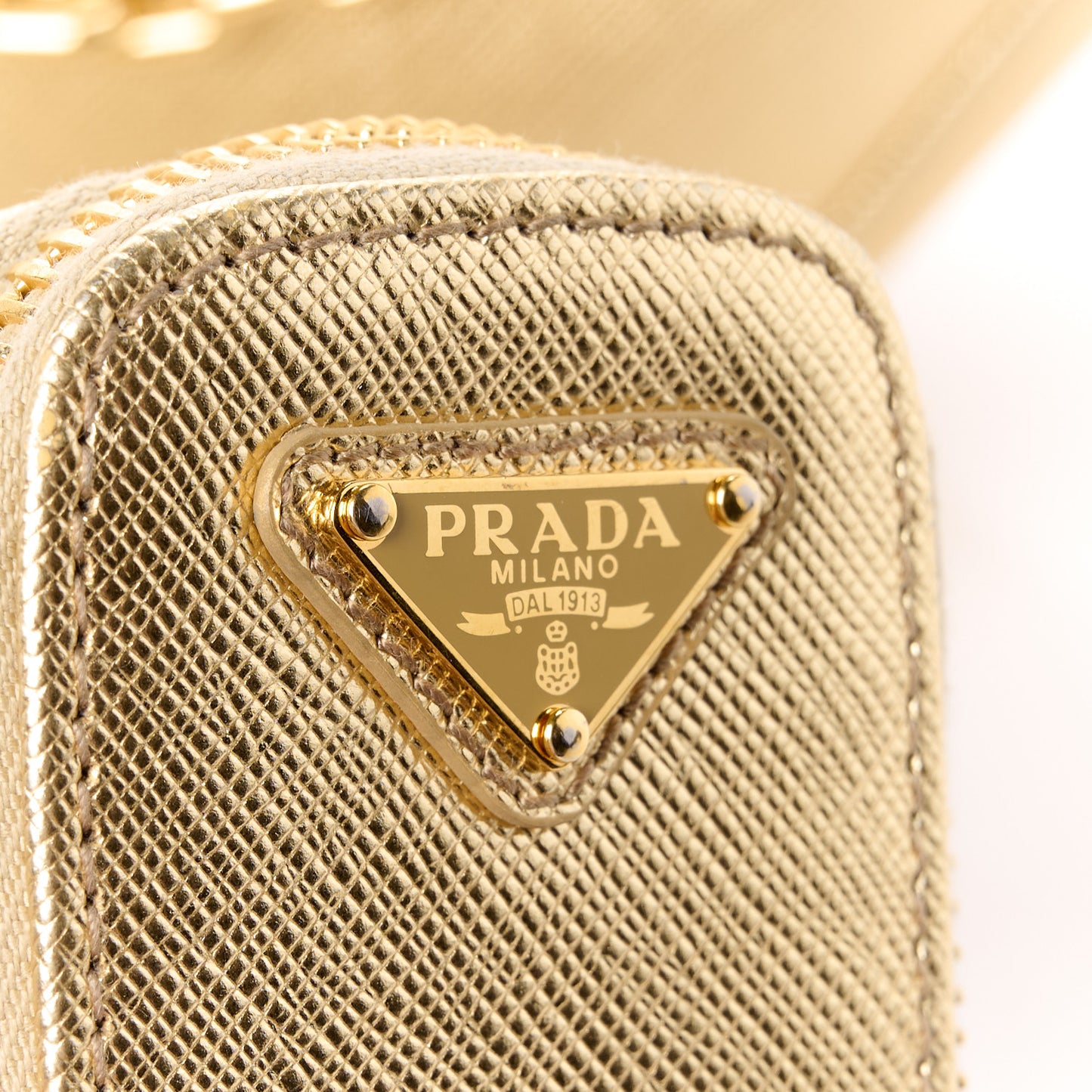 Saffiano Lux Triangle Shoulder Bag Platino