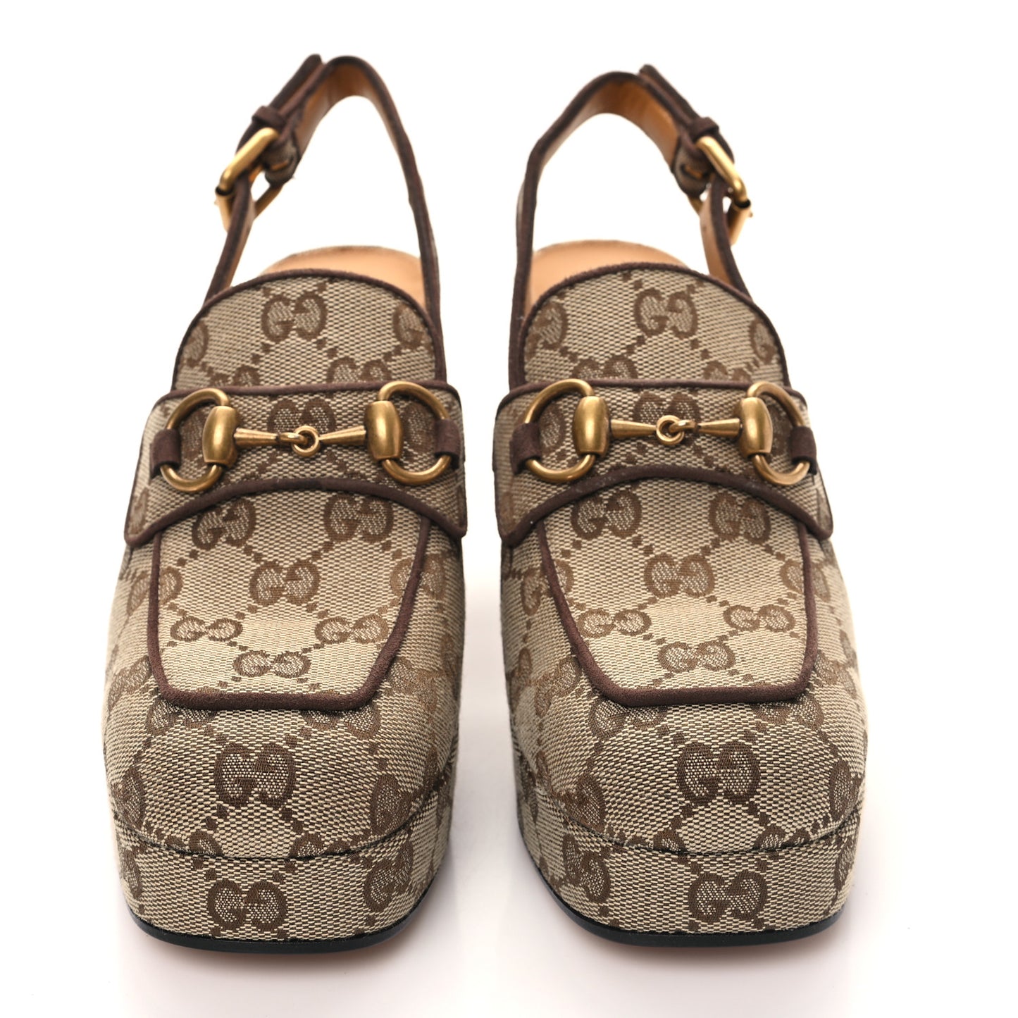 Monogram Kid Scamosciato Horsebit Platform 25/85mm Slingback Mules 36.5 Beige Ebony New Acero