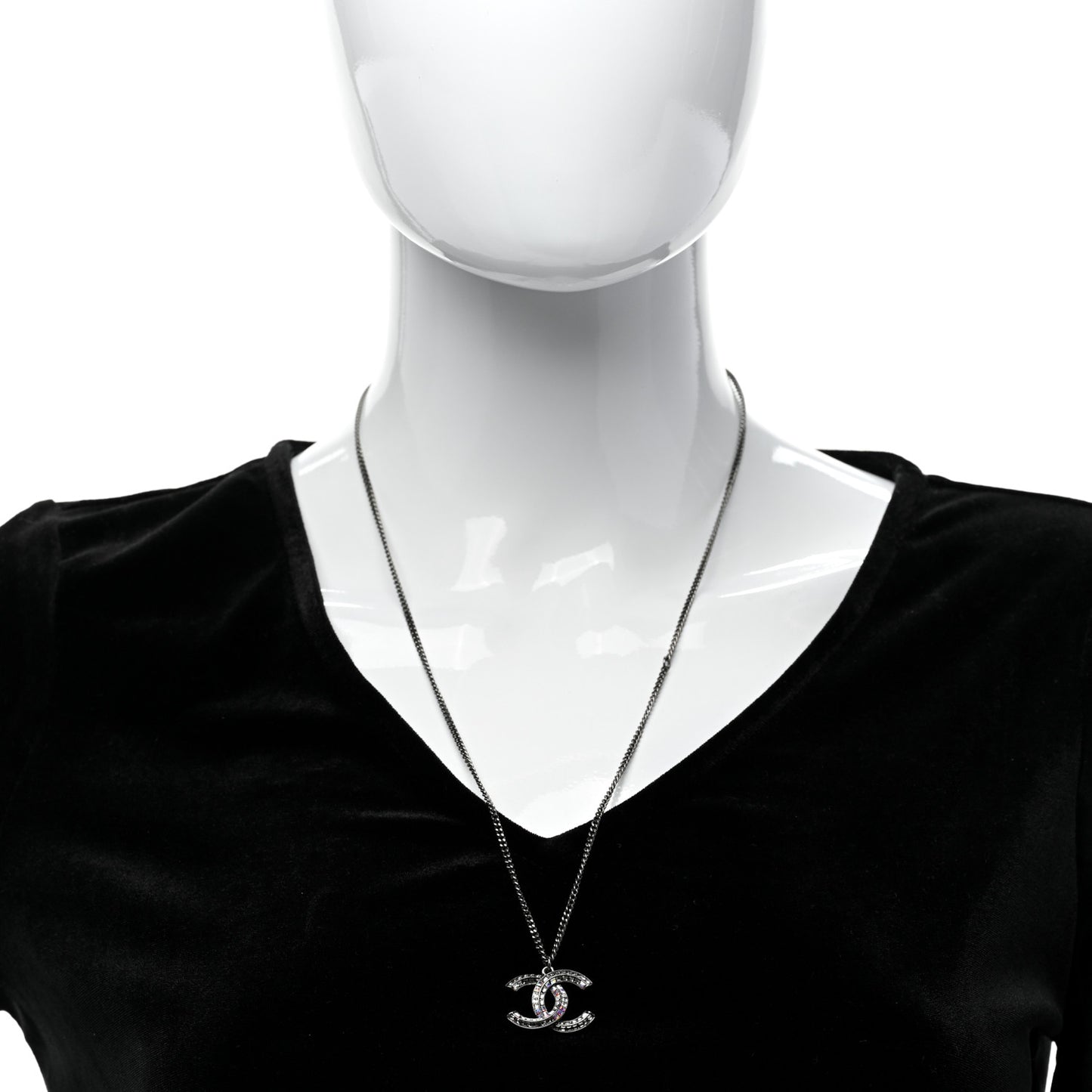 Baguette Crystal Large CC Necklace Silver