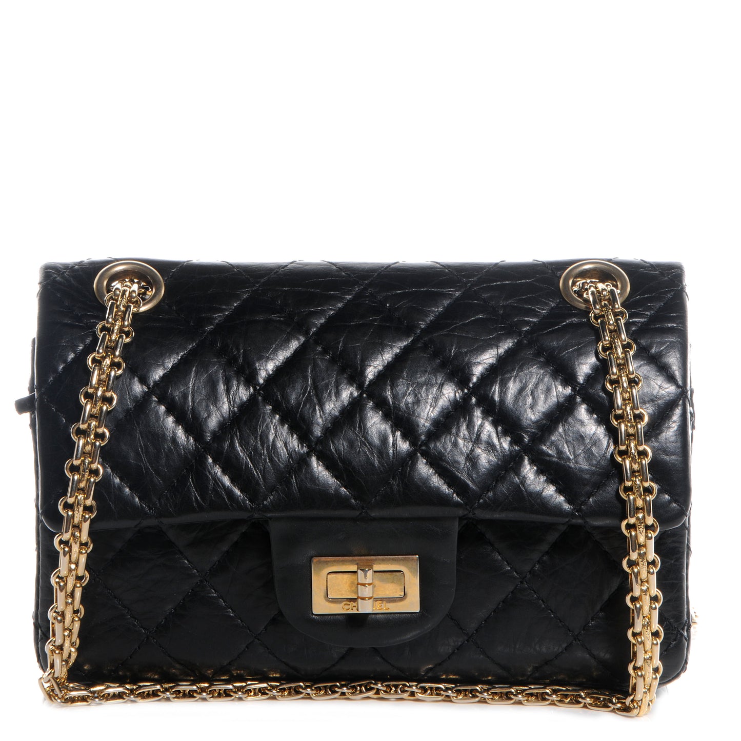 Aged Calfskin Quilted 50th Anniversary 2.55 Reissue 224 Flap Black