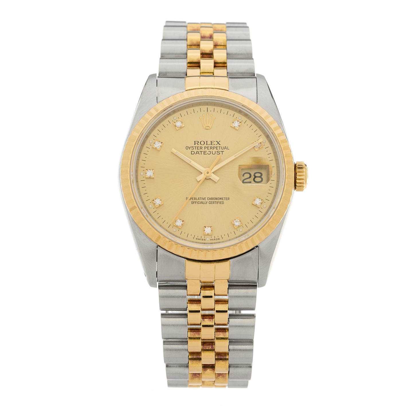 Stainless Steel 18K Yellow Gold Diamond 36mm Oyster Perpetual Datejust Watch Champagne 16233