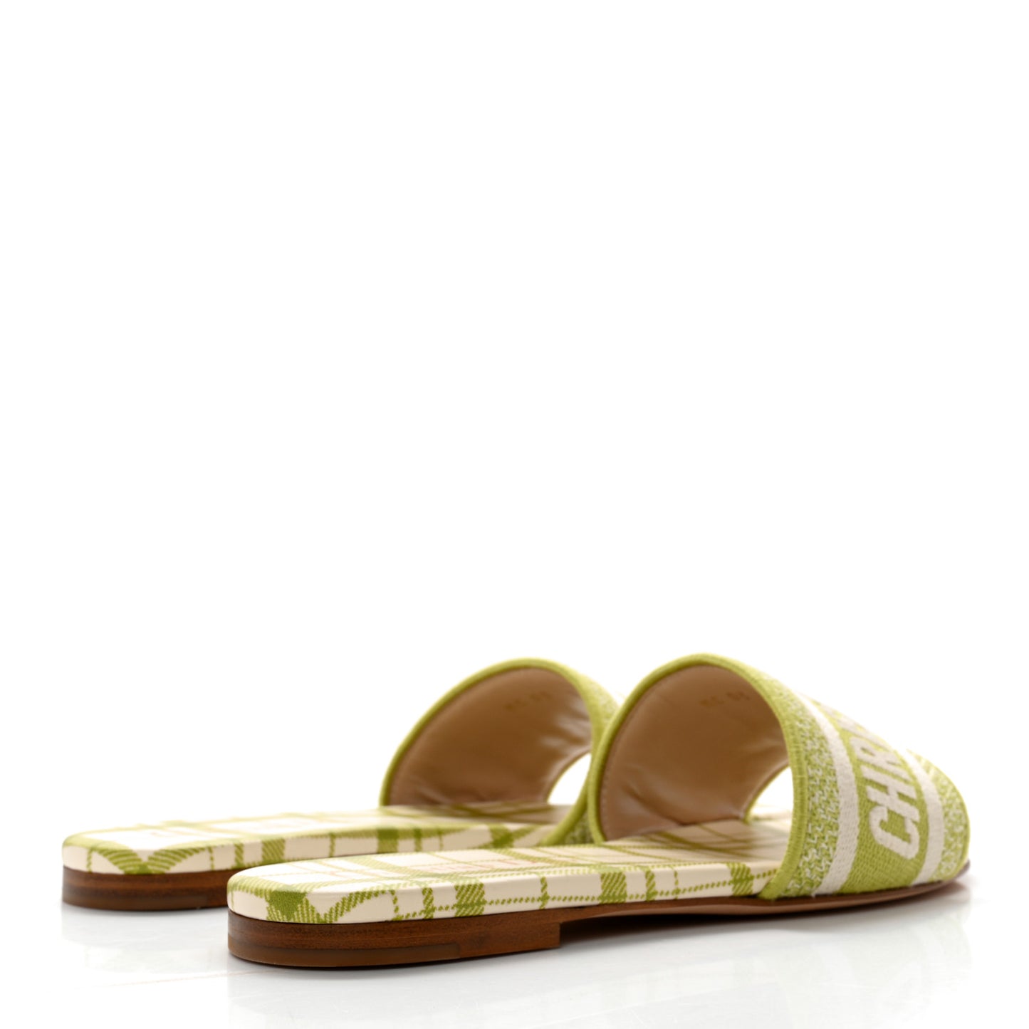 Canvas Check'N'Dior Pop Embroidered Dway Flat Slide Sandals 35 Chartreuse