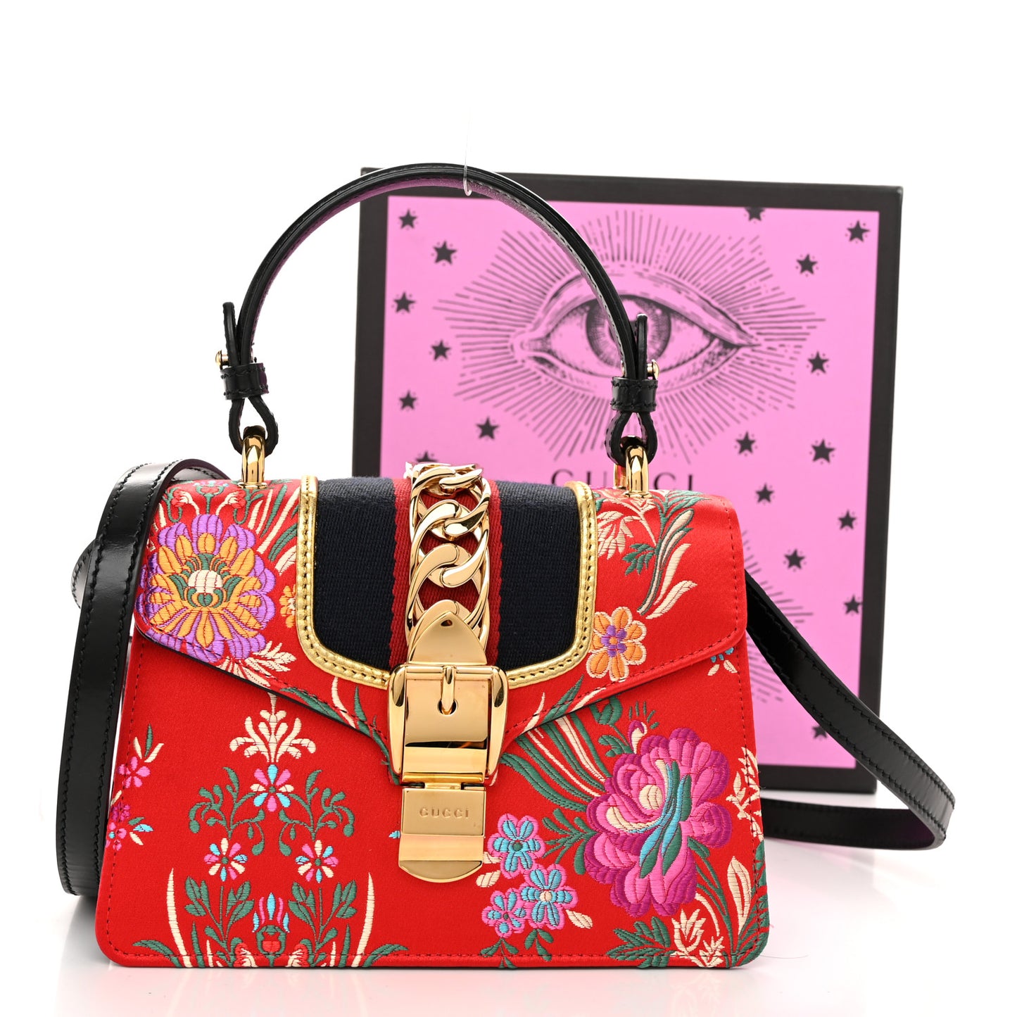 Jacquard Floral Mini Sylvie Top Handle Bag Red Multicolor Black