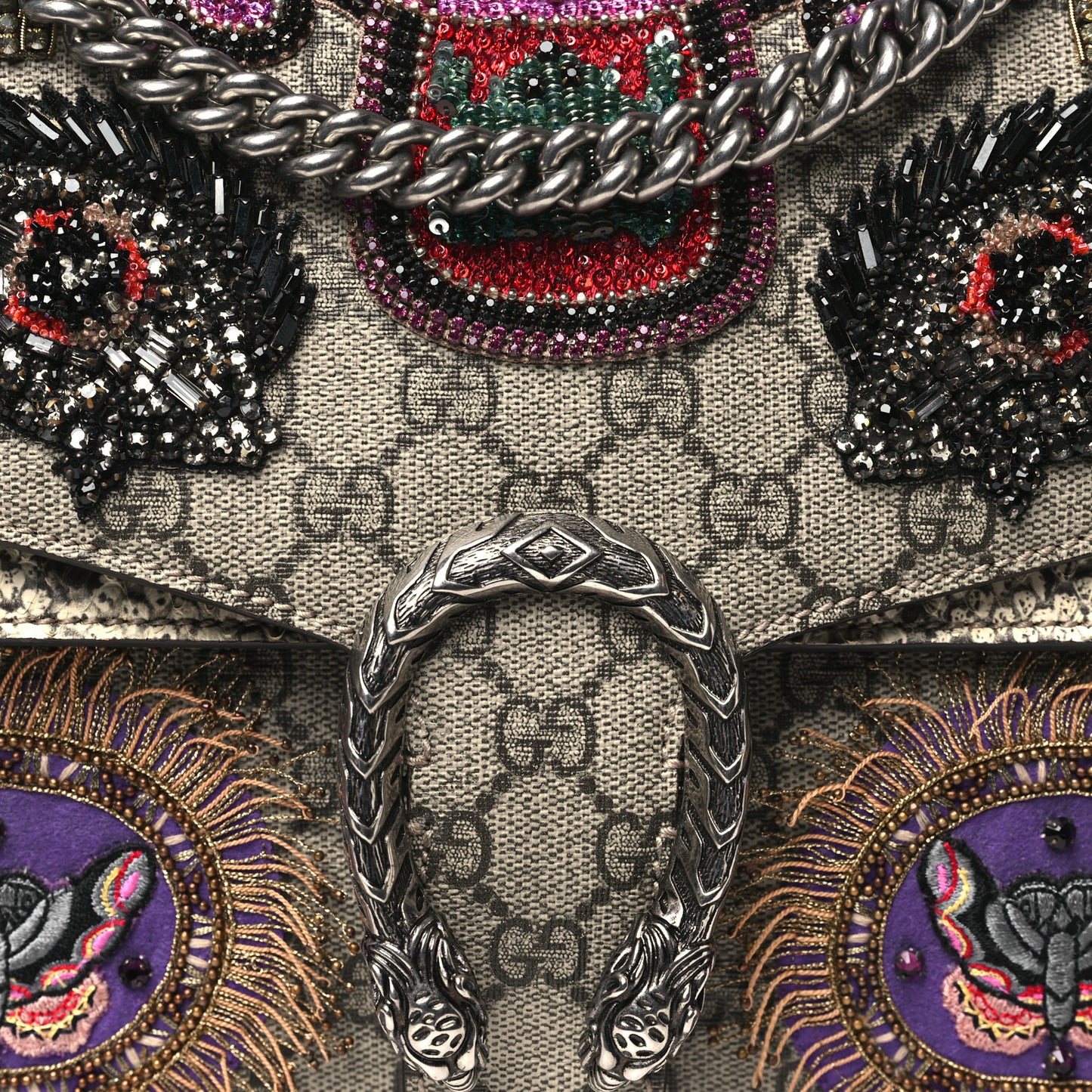 GG Supreme Monogram Snakeskin Crystal Embroidered Medium Dionysus Shoulder Bag